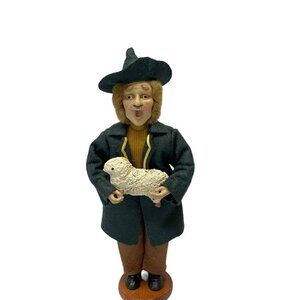 Vtg. CHRISTMAS CAROLER MALE 12" Green Coat W/ Sheep Figure